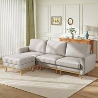Dprodo 245cm L-Shaped Corduroy Sofa with Movable Ottoman in Light Grey | Size: 2 Pack