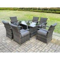 Fimous Outdoor Rattan Garden Furniture Dining Set Table & Chair Set Wicker Patio 6 Chairs Plus Rectangular Table in Dark Grey