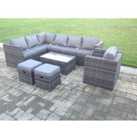 Fimous Rattan Garden Furniture Corner Sofa Set Oblong Coffee Table Chair Footstools in Dark Grey