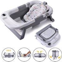 VOGREX Foldable Baby Bath Tub Ergonomic with Temperature & Cushion Bath Pad + Bath Net in Grey