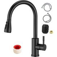 VOGREX 360 Degrees Pull-Out Kitchen Mixer Tap - Modern Single Lever Design Black