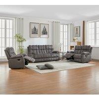 FURNITURE ONE Manual Recliner Sofa Set, Fabric Upholstery Sofa Suite - 1+2+3 Set in Grey | Size: 1 Pack