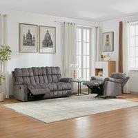 FURNITURE ONE Manual Recliner Sofa Set, Fabric Upholstery Sofa Suite-1+3 Set in Grey | Size: 1 Pack