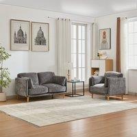 FURNITURE ONE Velvet Upholstered Sofa Set, Sectional Couch Suite-1+2 Set in Grey | Size: 1 Pack
