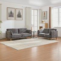 FURNITURE ONE Velvet Upholstered Sofa Set, Sectional Couch Suite-2+3 Set in Grey | Size: 1 Pack