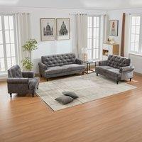 FURNITURE ONE Velvet Tufted Sofa Set, Gray Velvet Sectional Couch Suite-1+2+3 Set in Grey | Size: 1 Pack