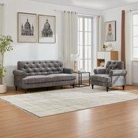 FURNITURE ONE Velvet Tufted Sofa Set, Gray Velvet Sectional Couch Suite-1+3 Set in Grey | Size: 1 Pack