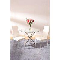 Living and Home 3pcs Dining Table Set of 2 Modern Faux Leather Dining Chairs and Tempered Glass Table in White