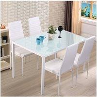 Living and Home 3-Piece Dining Table Set of 2 High Back Dining Chairs and 120cm Tempered Glass Table in White