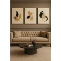 Mafett Set of 3 Abstract Canvas Wall Art Print Black Gold | Size: W18 x H24
