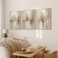 Mafett Luxury Abstract Canvas Wall Art Set of 3 Gold Grey Beige Print | Size: W18 x H24