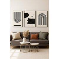 Mafett Modern Black Cream Canvas Wall Art Set of 3 Abstract Prints | Size: W18 x H24