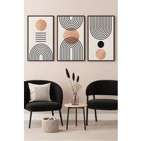 Mafett Set of 3 Abstract Line Circle Canvas Wall Art Print in Black | Size: W18 x H24