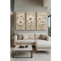 Mafett Set of 3 Neutral Magnolia Floral Canvas Wall Art Print in Beige | Size: W18 x H24