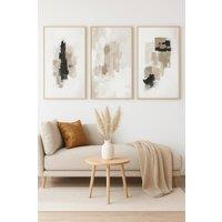 Mafett Set of 3 Neutral Abstract Wall Art Canvas Beige Black Accents | Size: W24 x H32