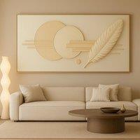 Mafett Large Canvas Contemporary Moon Feather Wall Art Flat Effect Print in Beige | Size: 100 cm x 150 cm