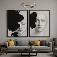 Mafett Large Beige Abstract Canvas Wall Art Neutral Modern Print in Black | Size: W24 x H32