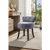 Living and Home Grey Velvet Make Up Chair Dressing Footstool with Black Legs