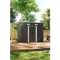 Living and Home 8 x 4 ft Pent Metal Garden Shed Outdoor Storage Tool Shed with Lockable Door and Base Frame, Charcoal Black