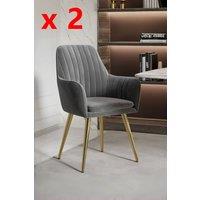 Living and Home 2Pcs Modern Velvet Upholstered Dining Chairs Dressing Chairs with Golden Legs in Grey