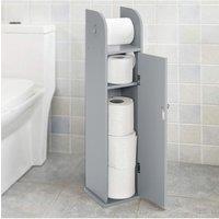 Living and Home Grey Wooden Freestanding Toilet Roll Holder & Bathroom Storage Cupboard