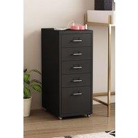 Living and Home Movable Vertical File Cabinet with 5 Drawers in Black