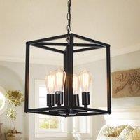 Garwarm Black 4-Light Industrial Vintage Lantern Pendant Light for Kitchen Island Farmhouse Hallway