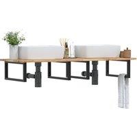 Berkfield Home Basin Shelf Wall Mounted Steel & Solid Wood Acacia in Brown