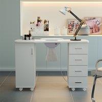 Living and Home Manicure Table with Dust Collector and Wrist Cushion in White