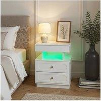 Living and Home Modern 3-Drawer Bedside Table with RGB Lighting in White