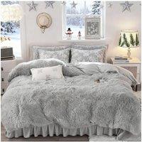 Living and Home 3Pcs Soft Skin-friendly Faux Mink Fleece Duvet Set in Light Grey | Size: King