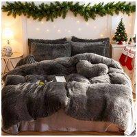 Living and Home 3Pcs Soft Skin-friendly Faux Mink Fleece Duvet Set in Dark Grey | Size: Single
