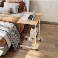 Living and Home Height Adjustable Mobile Overbed Table in Light Oak