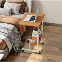 Living and Home Height Adjustable Mobile Overbed Table in Walnut