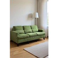 Living and Home 3-Seater Chenille Upholstered Sofa with Pillows in Green