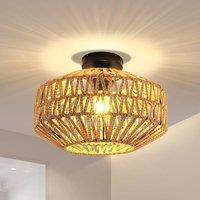 Pheashine Woven Rattan Ceiling Light, Black Base, E27 Mount, Bulb Not Included in Brown