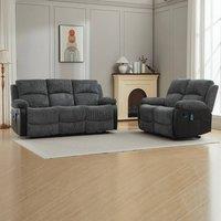 FURNITURE ONE Corduroy Fabric Electric Massage Sofa Suit - 3+2 Seater Set in Grey