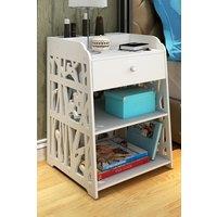 Living and Home Hollow Carved Bird Pattern Side Table Nightstand Shelf Bedroom Cabinet with Drawer in White