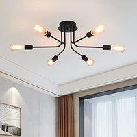 Garwarm 6 Lights Black Metal Sputnik Ceiling Light Semi Flush Mount