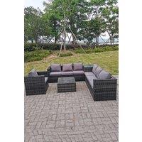 Fimous Dark Mixed Grey Outdoor Rattan Garden Furniture Set Corner Sofa 2 Tables With 1 Chair in Dark Grey