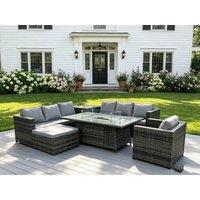 Fimous Rattan Garden Corner Furniture Gas Fire Pit Table Sets Gas Heater Lounge Chair in Dark Grey