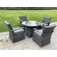 Fimous Rattan Garden Furniture Dining Set Table & Chairs WiCker Patio Outdoor 4 Chairs Plus Medium Round Table in Dark Grey