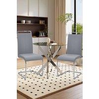 Living and Home 3-Piece Dining Set of Leather Dining Chairs and Tempered Glass Dining Table