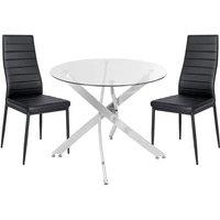 Living and Home 3-Piece Dining Table Set of 2 Leather Upholstered Dining Chairs and Tempered Glass Table