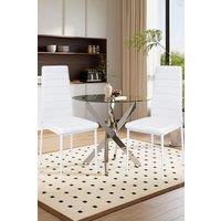 Living and Home 3-Piece Dining Table Set of Upholstered Dining Chairs and Tempered Glass Round Table