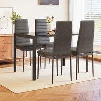 Living and Home Modern Rectangular Tempered Glass Kitchen Dining Table and 2 Black High Back Chairs