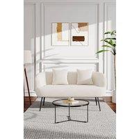 Living and Home Modern Teddy Fur Metal Legs Loveseat with Two Cushions in White