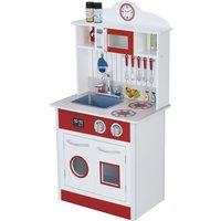 Teamson Kids Classic Madrid Interactive Wooden Pretend Play Toy Kitchen, Red/White in Red