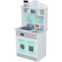 Teamson Kids Classic Madrid Interactive Wooden Pretend Play Toy Kitchen, Mint/Grey in Green