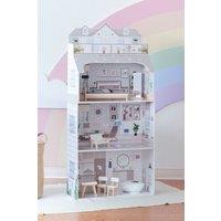 Teamson Kids 3 Story Deluxe Wooden Dollhouse with 8pc Accessory Set for 12 Dolls in Grey